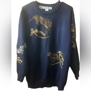 Vtg J.H.Collectibles Women M Wool Sweater Novelty African Animal Oversized
